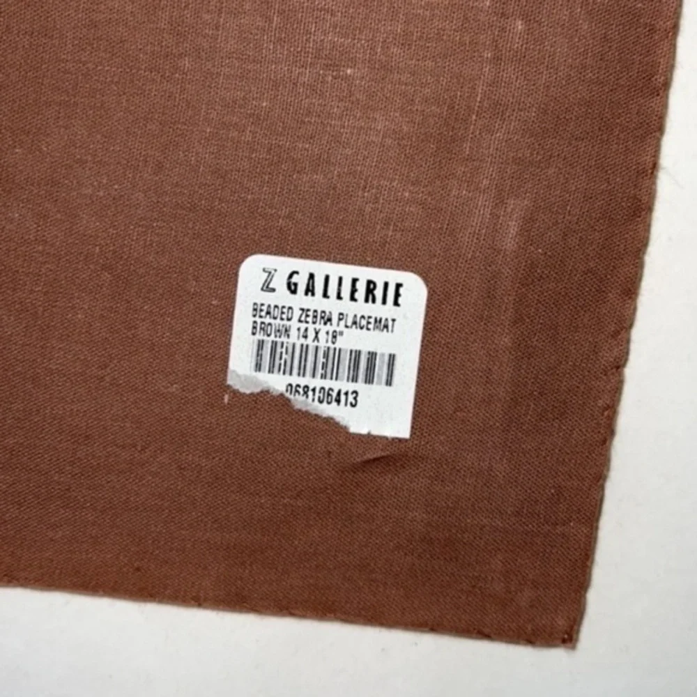 Set of 4 Z Gallerie Modern Contemporary‎ Zebra Print Brown Beaded Place Mats